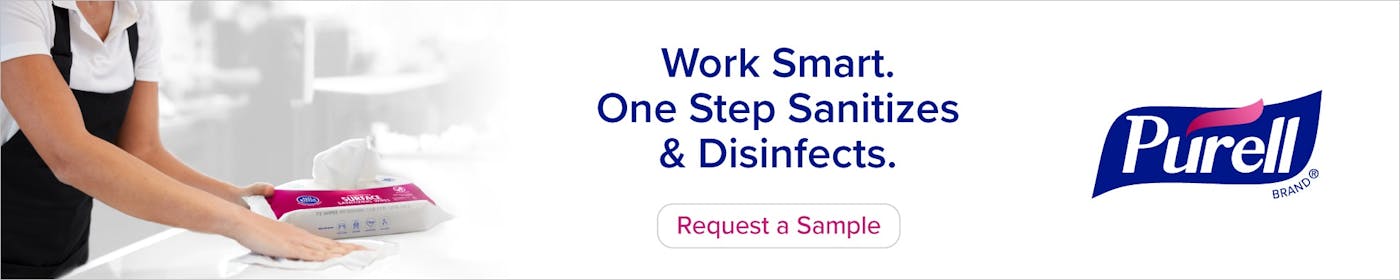 PURELL - Work Smart. One Step Sanitizes and Disinfects. Request a Sample - Operator - banner - 06.01 - 06.30.23